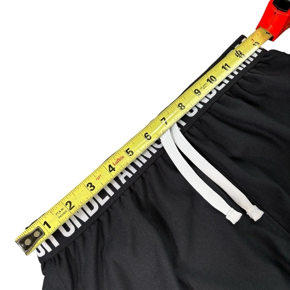 Under Armour Loose Drawstring Black Shorts + White Logo Waist Band Detail, YL - Picture 5 of 8